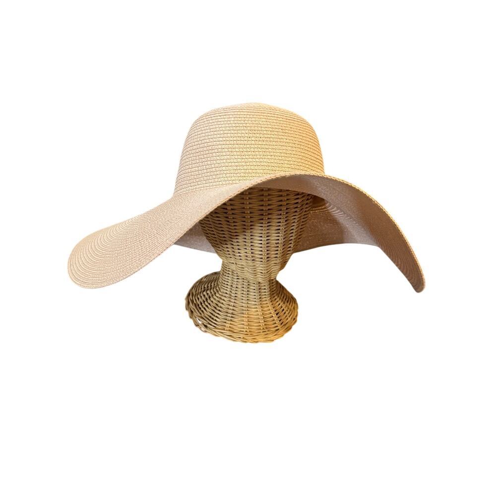 Odiva Wide Brim Floppy Sun Hat One Size Beige Paper Straw Beach Resort Hat - Picture 2 of 8